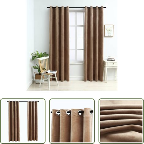Rideau en polyester - Rideaux occultants avec anneaux 2 pcs Velours Beige 140x245 cm (1/5)
