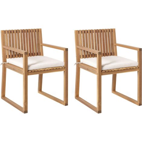 Set mit 2 Stühlen und Sitzkissen SASSARI PREMIUM zertifiziertes Akazienholz Hellbeige