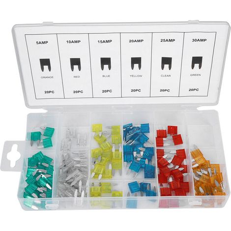 Small Car Blade Fuse Assortment Kit, 120 pieces/box, 5amp, 10amp, 15amp, 20amp, 25amp, 30amp (1/5)