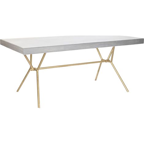 Table à manger, table repas rectangulaire en bois massif avec pieds en métal doré - Longueur 180 x Profondeur 90 x Hauteur 76 cm -PEGANE- (1/5)