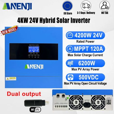 Inversor solar, funcionalidad híbrida, salida de onda sinusoidal pura, 4 kW 24 V, 220-240 V (1/5)