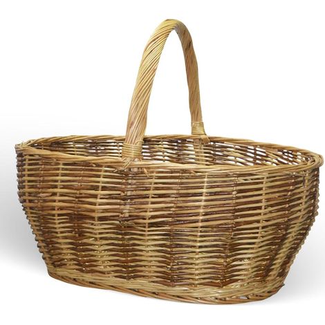 Panier Ambre en osier naturel avec manche tressé bicolore 59 x 29,5 x h 42 cm