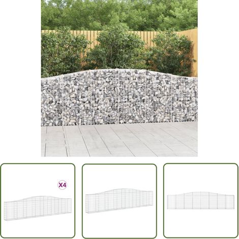 The Living Store Gabionen mit Hochbogen 4 Stk. 400x30x80/100cm Verzinktes Eisen - Gabionen - Gartendeko - Gartenzubehör - Zaun - Sichtschutz (1/5)