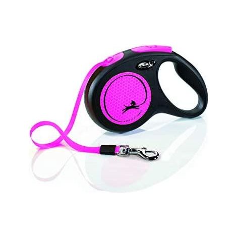 Laisse New Neon M Tape 5 m black/ neon pink Flexi CL21T5-251-S-NEOP