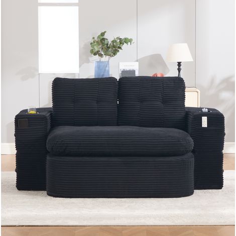 2-Sitzer-Schlafsofa aus Cord, Schwarz, 165 x 123 x 61 cm, mit Getränkehaltern HAVRYA (1/5)