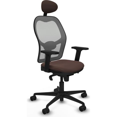 Jorquera sincro malla gris similpiel marrón oscuro brazos 2D base nailon cabecero fijo ruedas 65mm nailon (1/5)