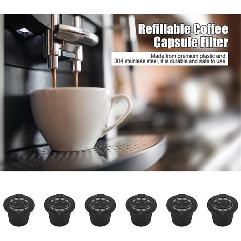 Lot de 6 filtres à capsules de café rechargeables et réutilisables en plastique et acier inoxydable (1/5)