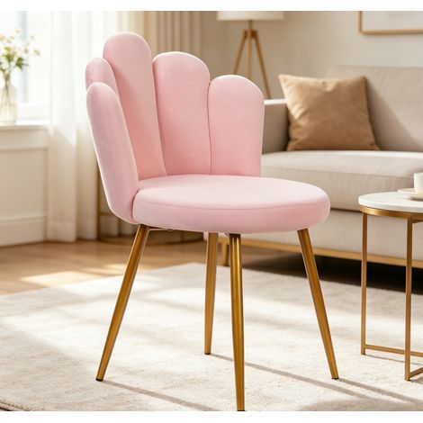 WILITTO Chaise Décorative Rose Style Moderne - chaise de coiffeuse, Design Pétale, en Velours Doux,50×50×80 cm, pour Salle à Manger et Bureau (1/5)