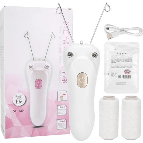 Épilateur électrique rechargeable par USB avec fil de coton pour le visage et le corps, appareil d'épilation, couleur or-AquaForge (1/5)