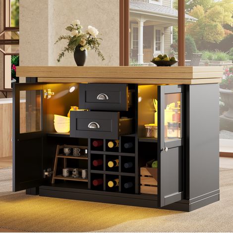 Ausziehbarer Esstisch 120-197 cm, 360° drehbar, LED, Stauraum, Schwarz HAVRYA (1/5)