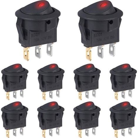 10 pcs Interrupteur 12V 20A Voyant Lumineux LED Rouge Interrupteurs à Bascule Rond 12 Volts ON/OFF 2Positions Marche/Arret 3Broches (1/5)