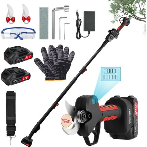 50mm Secateur Electrique Sans Fil Secateur Telescopique Electrique: Sécateur Électrique avec 2 x 2000mAh Batterie Élagueuse, Diamètre De Coupe et Secateur de Jardin pour Hedge, Arbre, Fruits (1/5)