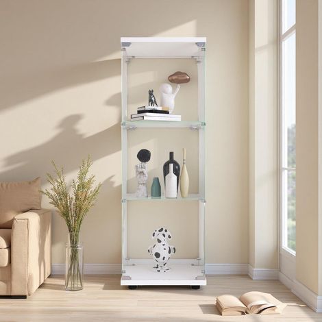 Vitrine haute 3 étagères avec porte et serrure, blanc/noir (1/5)