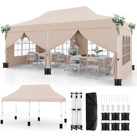 Tonnelle Pliante 3x6 Imperméable avec 6 Parois Amovibles, Barnum Pliant 3x6, Hauteur Réglable, Portes Zippées, Tente de Réception Anti-UV, Sac Transport, Montage sans Outil (Beige Parois) (1/5)