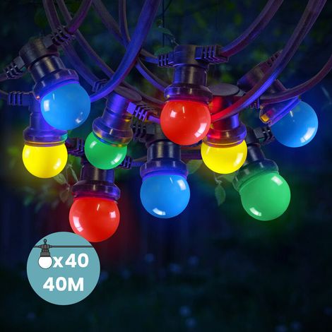 Guirlande Guinguette 40M Multicolore IP65 - Guirlande Electrique Exterieur 40 Bulbes Rouge Bleu Jaune Vert - Guirlande Guinguette Exterieur Boheme Déco pour Domaines et Parcs