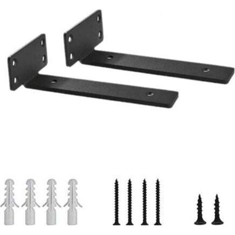 Supports d'étagère noirs en forme de L de 0,2" d'épaisseur, supports en acier cachés pour étagère - Quincaillerie d'étagère flottante robuste de 6" (2 pièces)-Étagère murale (1/4)