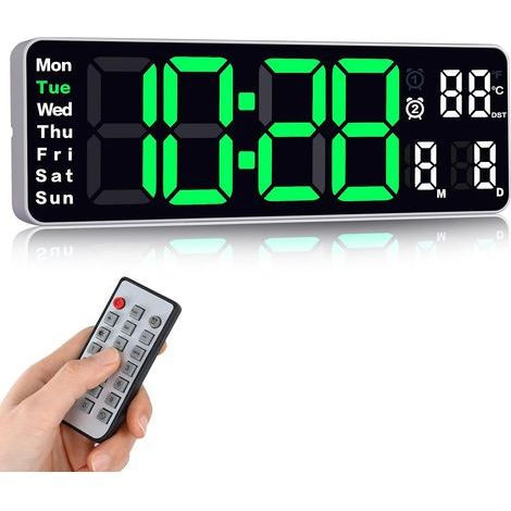 Relojes de pared digitales, reloj de pared con fecha, relojes de pared modernos para salón, relojes de pared silenciosos para dormitorios con mando a distancia (blanco, 33 cm). (1/5)