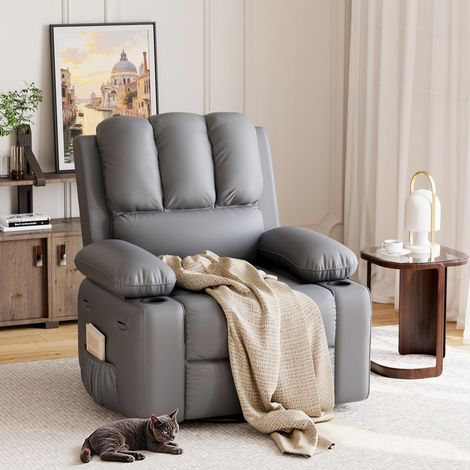Chaise longue chauffante massante 360° rotative berçante manuelle porte-gobelet gris pour salon chambre jardin d'enfants (1/5)
