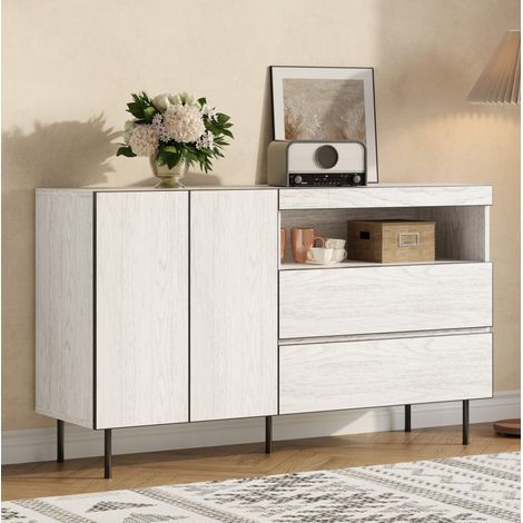 MEUBLIV Credenza 140x42x77 cm bianca con ante, cassetti e vani a giorno (1/5)