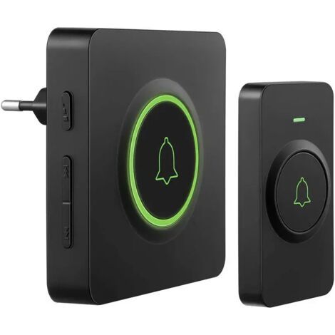 Sonnette sans Fil DB-11 400M Sonnette de Porte Étanche Kit de Carillon Electronique avec Un Récepteur Enfichable, 52 Mélodies au 5 Niveaux Volumes pour Maison, Bureau, Hôtel, etc (Noir) (1/5)