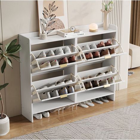 meuble rangement chaussures 4 abattants blanc 110 cm OKMYHOME (1/5)