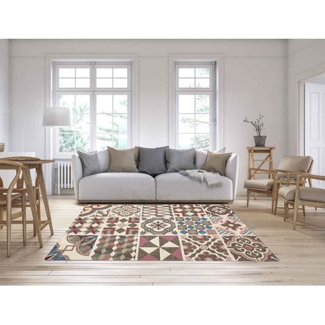 Tappeto Arredo Moderno Morbido in Ciniglia Ingresso Antiscivolo Prodotto Italiano Soggiorno Camera Salotto Disegni Piazzati Cotone Varie Misure Grande Maioliche Fango - 65x115 cm (1/5)