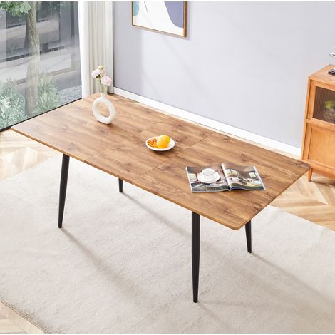 Tavolo da pranzo rettangolare 150x80/190,5x80 cm, stile industriale, in MDF effetto legno e gambe in metallo nero (1/5)