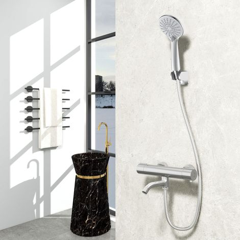 Biubiubath Wall Mounted Thermostatic Shower mixer bar Chrome Adjustable Bathroom Shower Head (1/4)