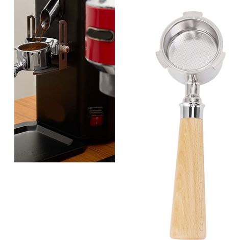 Modification de machine à café De'Longhi à trois poignées en acier inoxydable 51 mm, porte-filtre monocouche sans fond, modèle A2, couleur bois de hêtre naturel. (1/5)