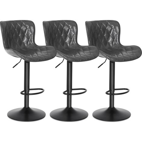 Barhocker 3er Set, höhenverstellbar, mit Lehne, wasserdichtes Leder, dunkelgrau (1/5)