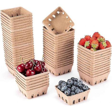 Lot de 60 paniers à cueillir des baies en pâte à papier, paniers à fruits et légumes 65 (1/4)