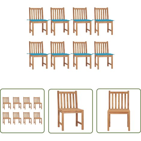 The Living Store Chaises de jardin lot de 8 avec coussins Bois de teck massif - Chaise De Jardin - Mobilier De Jardin - Chaise En Bois - Chaises En Bois - Teck (1/5)