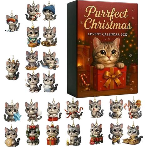 Advent Calendar for the Christmas Countdown  2D Acrylic Gifts for the Advent Season  24-Day Advent Calendar with Collectible Kitten Ornaments – For (1/5)