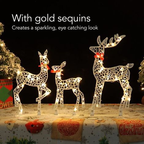 LED Rennes Lumineux Exterieur, Noel Décoration Rennes Lumineux Blanc Chaud Lumineuse de Noël pour Intérieur Maison Fête Pelouse Deco,3pcs (1/4)