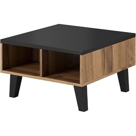 Mesa de centro Larfloi 100, Roble wotan + Negro, 35x60x60cm, Diámetro: 0, Aglomerado laminado, Angular