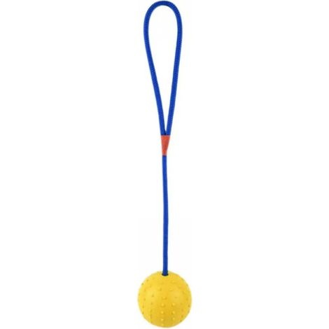 Balle- pour chien avec corde, munie d'une poignée, idéale pour l'entraînement au lancer, le jeu de la corde et le rapport de balle.
