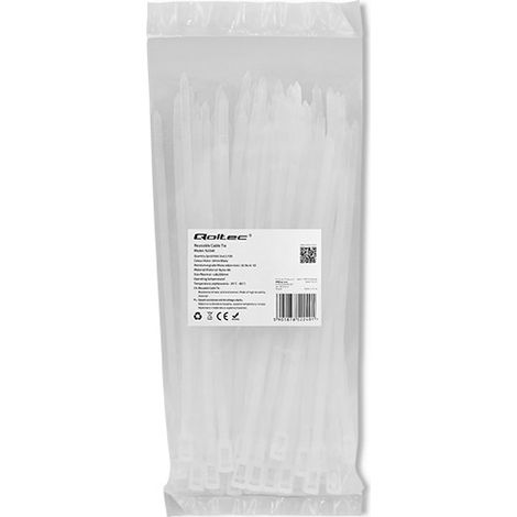 Fascette fermacavi riutilizzabili Qoltec 4,8200 mm Nylon66 UV Bianco (1/5)