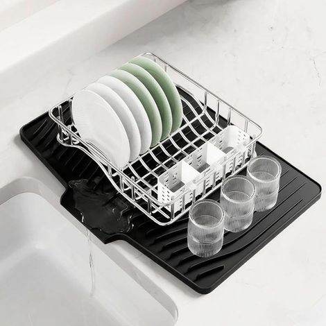 Tapis de Séchage en Silicone Premium avec Design Incliné - Anti-Dérapant, Résistant à la Chaleur (230°C), Tapis de Drainage Rapide pour Plan de Travail, Évier et Égouttoir (Noir, 3729.5cm) (1/4)