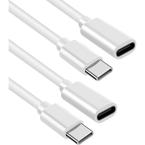 Lot De 2 USB C Extension Cable Blanc, 1m, rallonge USB C Mâle à Femelle Pour Chargeurs Sans Fil, Transfert De Données Rapide Et Charge Sécurisée, Compatible M1 13/12 Et Autres Appareils USB (1/5)
