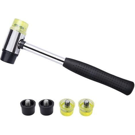 FENOPLASTICADouble Sided Rubber Mallet 25mm Mini Replaceable Double Sided Rubber Hammer with 4 Replacement Rubber/Nylon Hammer Heads for Wood, Leather and Craft (1/5)