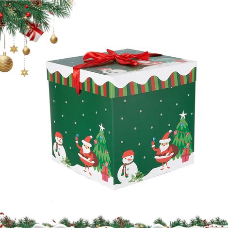 Boîte Cadeau Noël - Carrée Empilable - Papier Canne À Sucre - Avec Ruban Rouge - Vert - 10 x 10 x 10 cm / 15 x 15 x 15 cm / 20 x 20 x 20 cm - Lot de 3 (1/5)