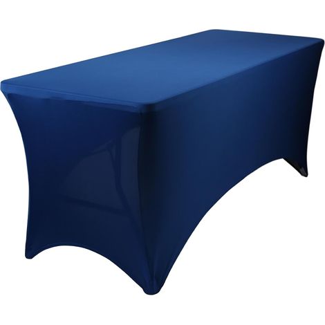 Nappe rectangulaire élastique bleue 180x70 cm en spandex, nappe ajustable extensible pour table pliante, fête, jardin extérieur et buffet (1/3)