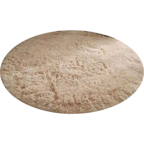 Tapis rond en fibre polyester style nordique, doux et moelleux pour chambre à coucher, couleur beige (1/5)