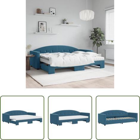 Schlafsofa -  Tagesbett Ausziehbar mit Matratzen Blau 80x200 cm Samt (1/5)