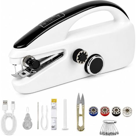 Machine à Coudre Portable, Mini Machine à Coudre Électrique pour Débutants, Portable Sewing Machine avec 2 Vitesses et Accessoires de Couture pour Vêtements, Maison et Voyage (Blanc) (1/5)
