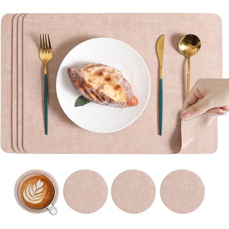 Sets de table double face, résistants à la chaleur et antidérapants, isolants thermiques et ignifugés, dimensions : 43 x 30 cm, lot de 4 (rose) (1/5)
