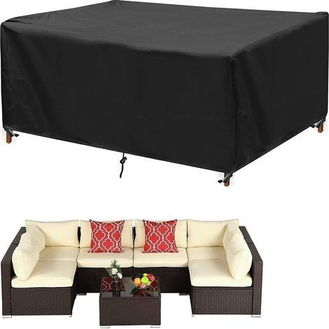 Housse pour Salon de Jardin, Grande Bache pour Salon Robuste Housse pour Table et Chaise de Jardin Imperméable, Anti-UV Bache Protection pour Salon, 350x 260 x 90cm, Noir (1/5)
