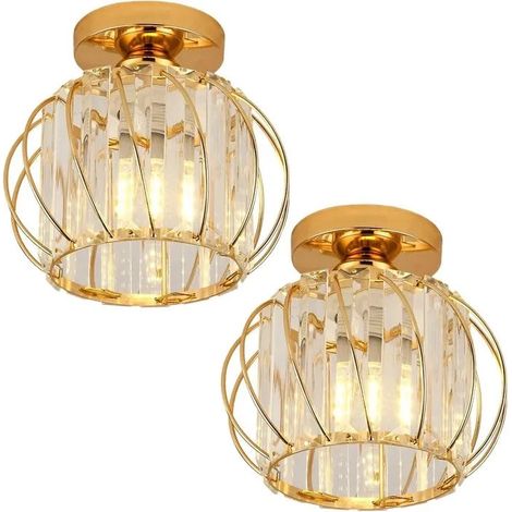 Paquet de 2 plafonniers LED semi-encastrs petit lustre de plafond en cristal plafonnier cage en mtal de ferme YYV (1/4)