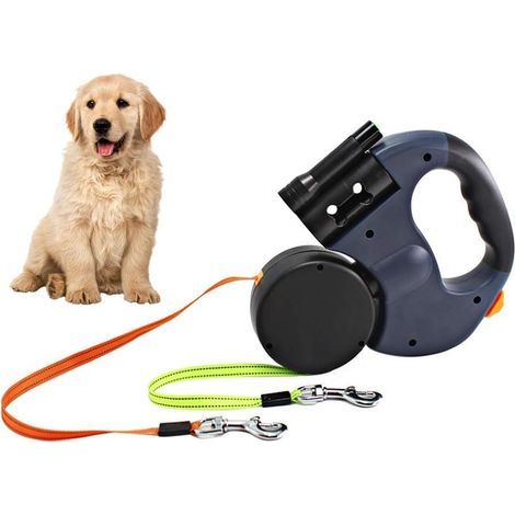 Retractable Double Dog Leash, 3m Double Leash for Two Dogs, Flexible Double Dog Leash with Non-Slip Handle, for Small and Medium Dogs (1/5)