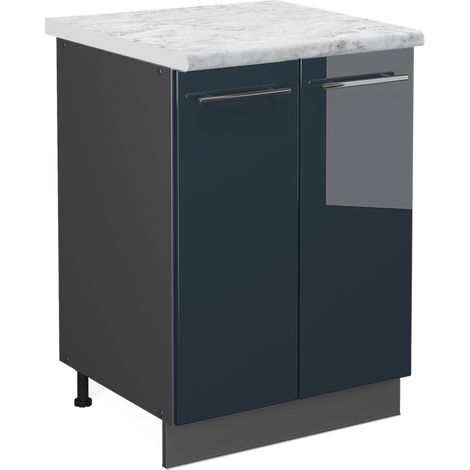 Meuble bas de cuisine Fame-Line, Bleu foncé brillant, 60 cm, PT Marbre, Vicco